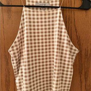 gaze Brown and Cream Gingham Halter Tank